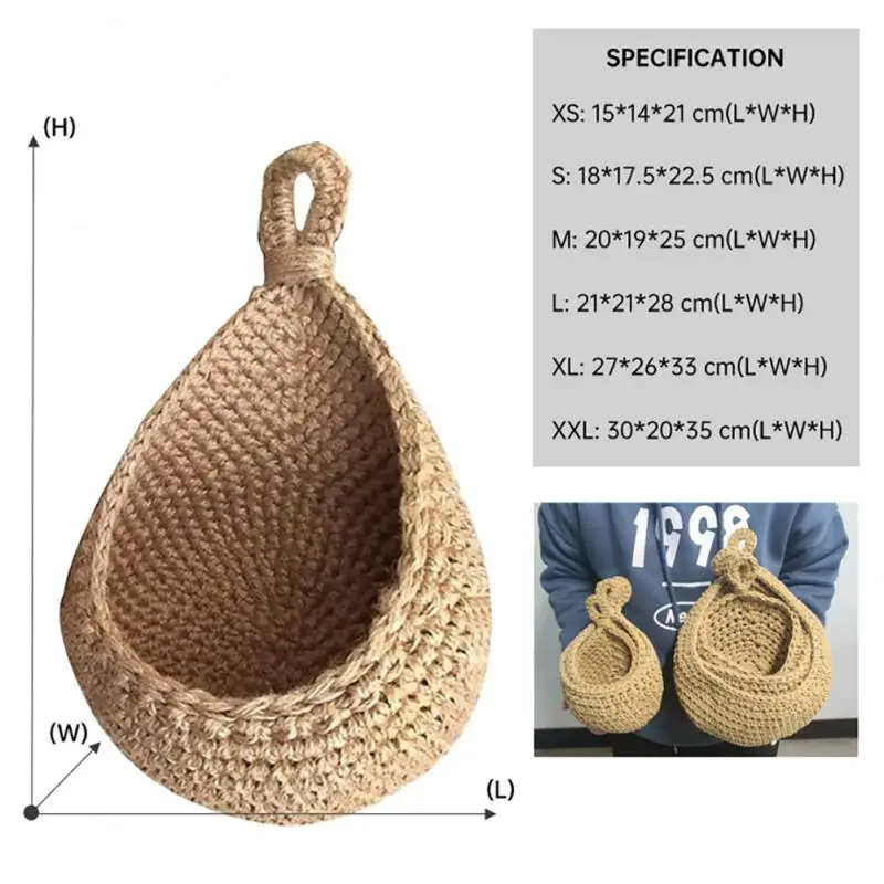 1PC Hand-woven Basket Wall Kitchen Hanging Net Pocket Cotton Rope Water Drop Fruit Vegetable Storage Basket Home Organizer Tools