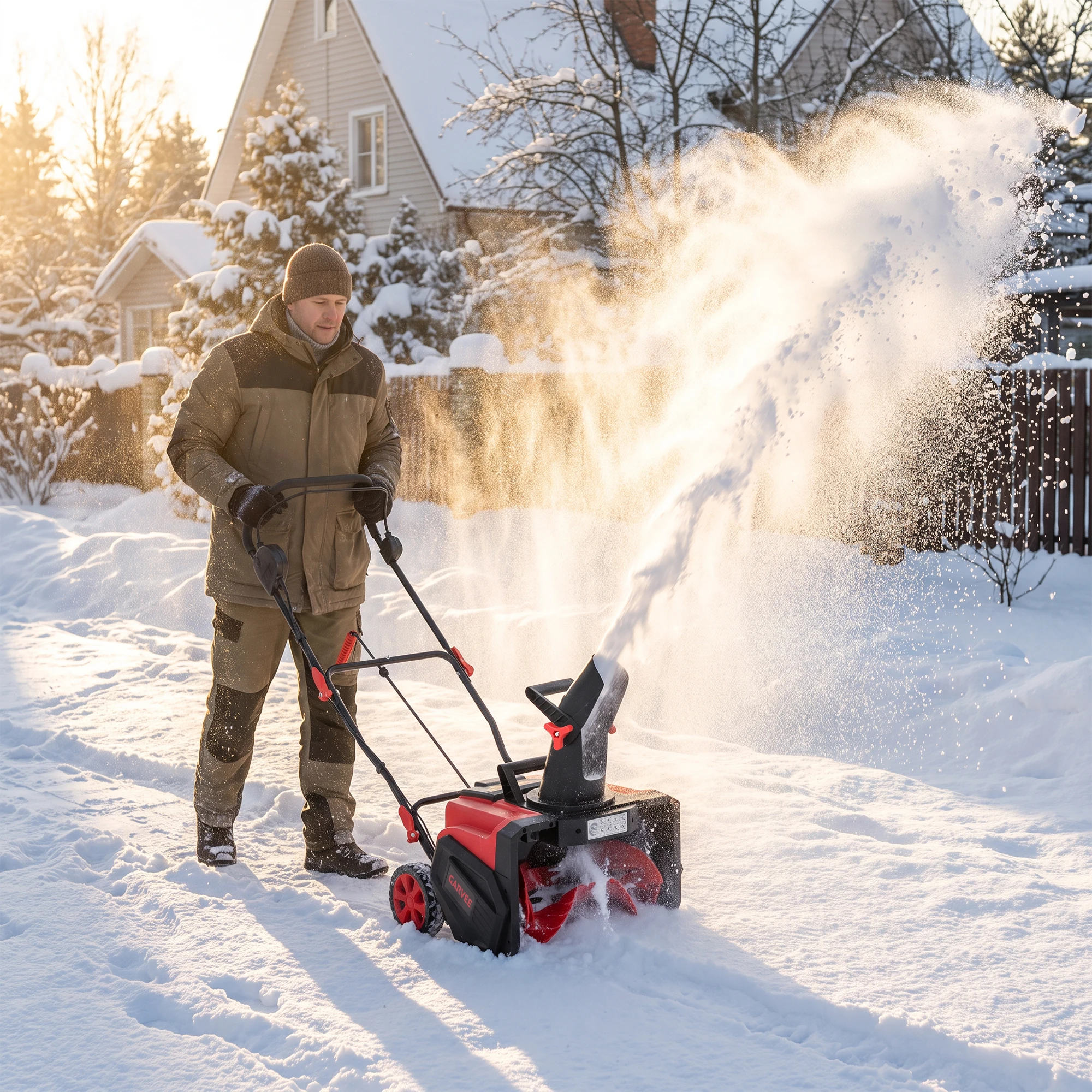 40V 20-Inch Wireless Snow Blower Dual Battery LED Light Portable Rechargeable Electric Snow Thrower for Driveway Walkway Red