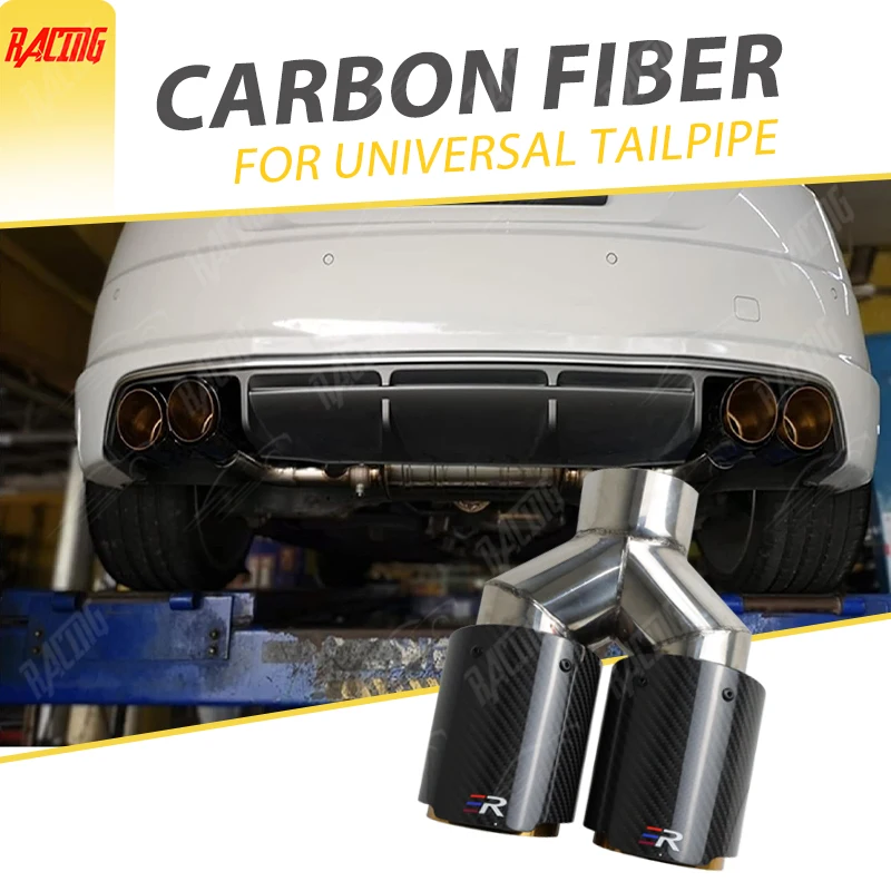 

1 Piece Glossy Carbon Fiber Dual Outlet Tail Tips 89mm 101mm Used for Universal Automobile Modified Muffler Exhaust Tips Upgrade
