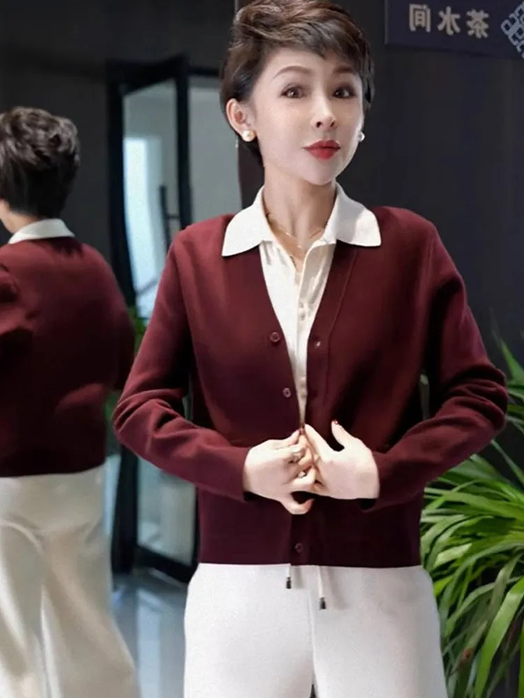 Ele Pure Color Knitted Open Cardigan Long Sve Casual Faionable Winter New Sle Age-Reversing Outerwear Women's Top