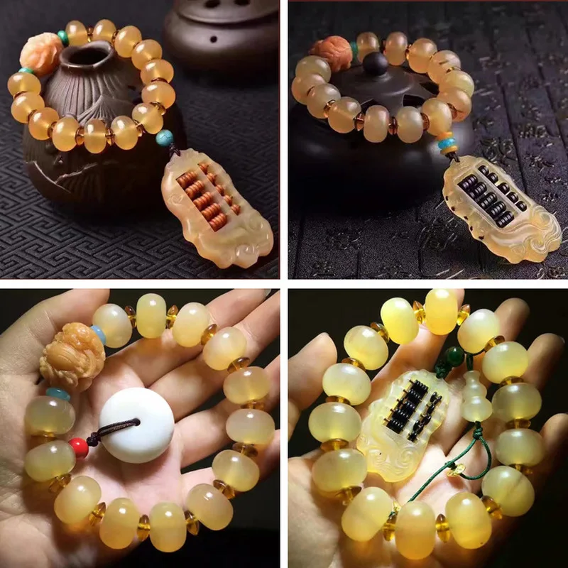 Natural Round Bracelet With Blood Sheep Horn Abacus Beads