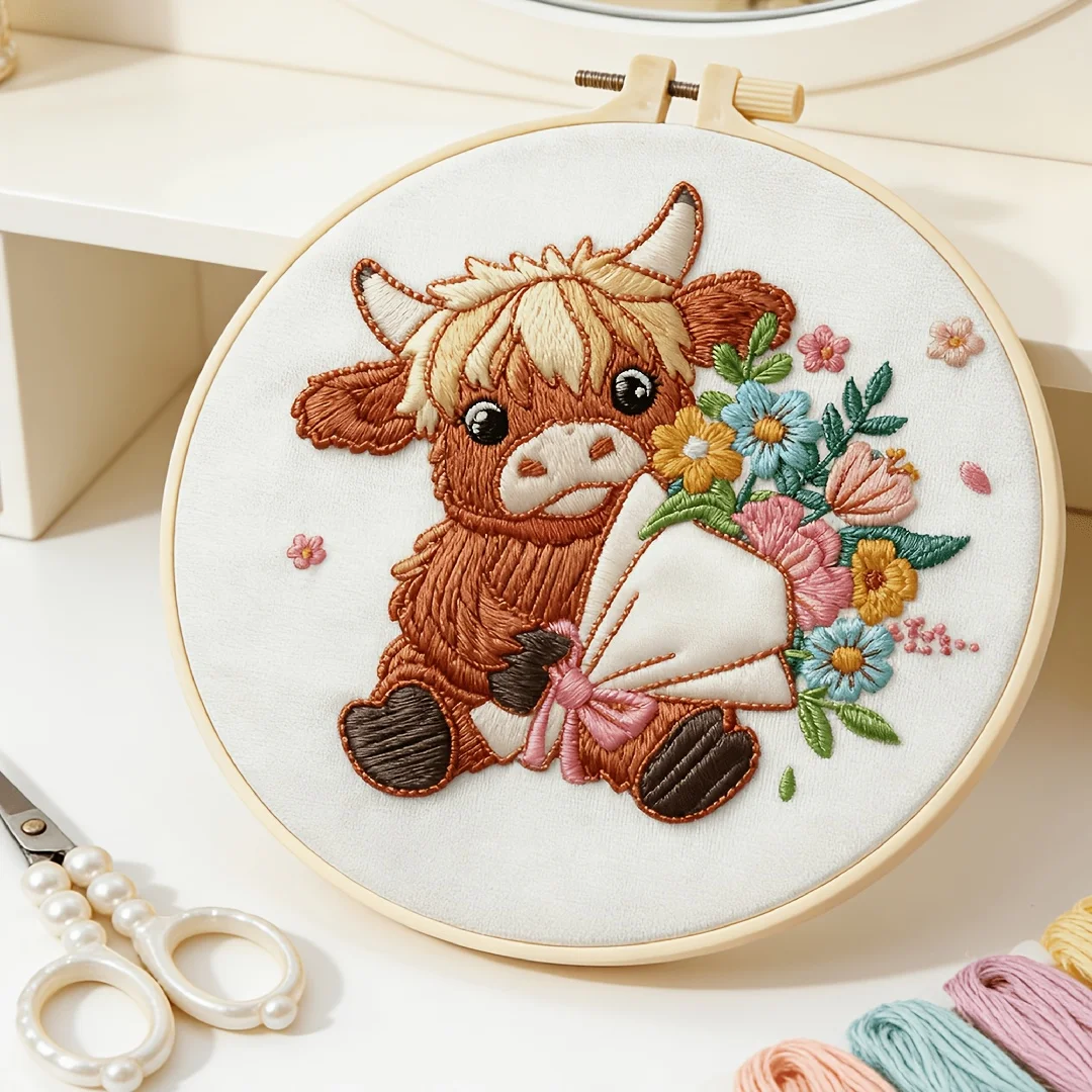 Beginner Friendly DIY Hand Embroidery Set Printed Pattern Fabric Thread Hoop Handcraft Project Kit For Adults Home Ornament