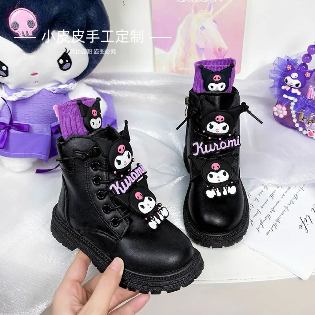 سانريو أطفال الأميرة أحذية لطيف كورومي لينة وحيد الفتيات الأحذية الجلدية الراحة عدم الانزلاق الخريف الشتاء جديد الأطفال أحذية بوت قصيرة