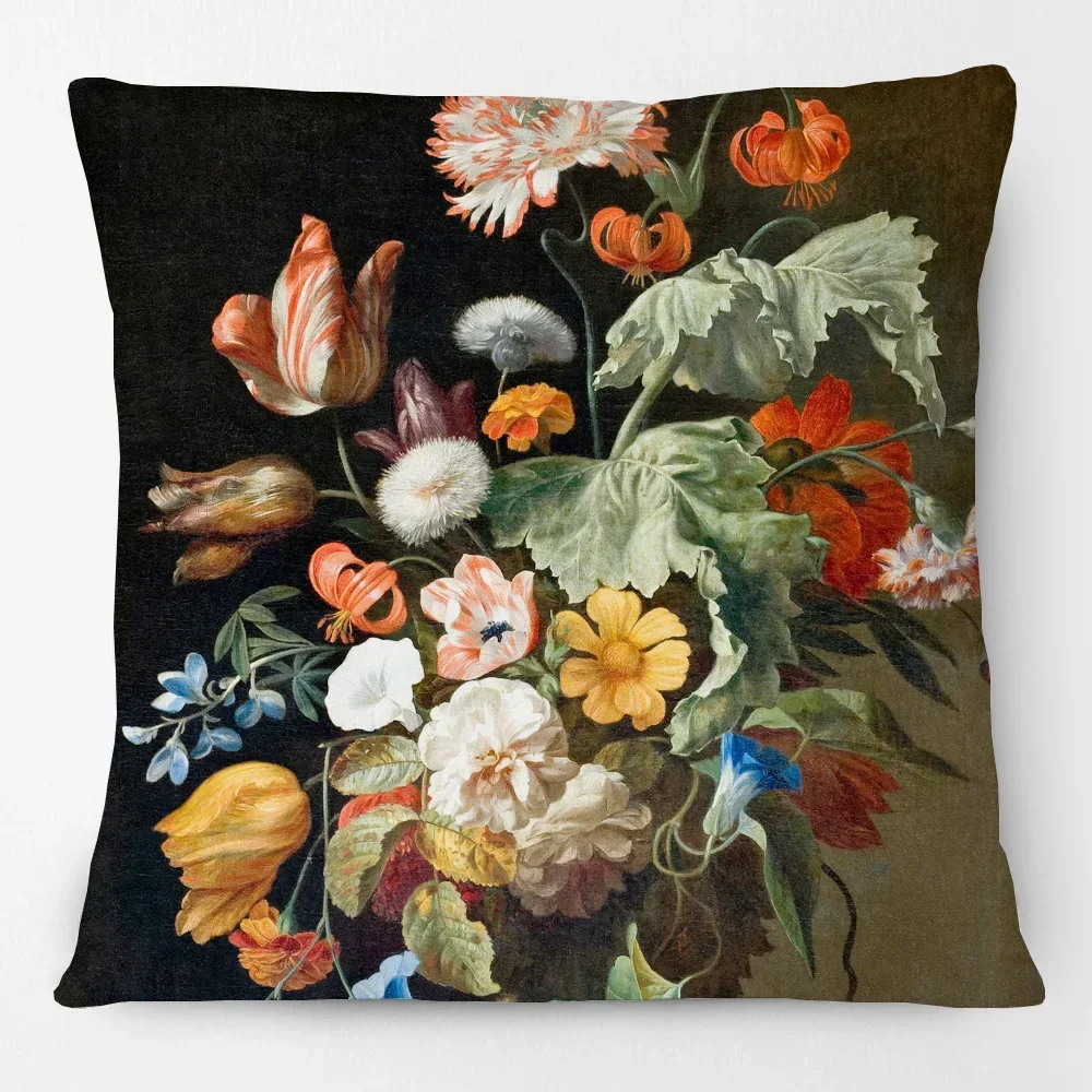 1pcs/SET European Vintage Oil Painting Famous Flower Bouquet Cushion Cover Bird Nest Fruit Home Decorative Pillow Case