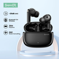 Oneodio ANC Bluetooth 5.4 Earphones, SuperEQ S10 Active Noise Cancelling Wireless Gaming Headphones TWS Earbuds, 4 Mics ENC