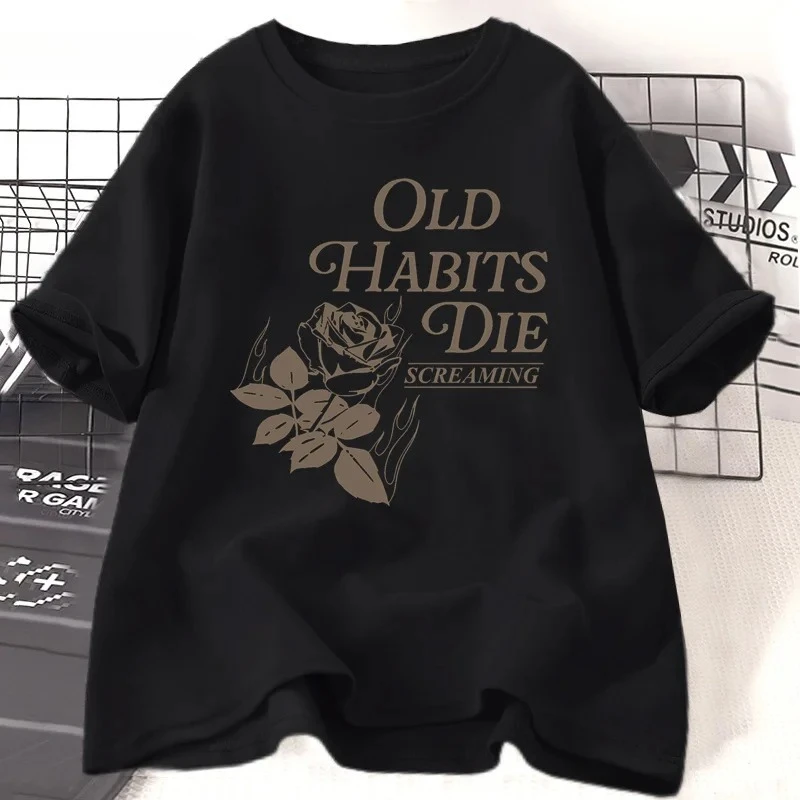 Old Habits Die Screaming T Shirt Women The Tortured Poets Department Ttpd Slower T-shirt Short Sleeve Graphic T Shirts Summer