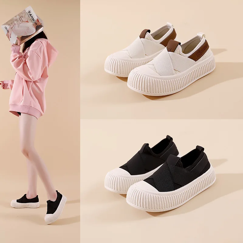

Ladies Vulcanized Shoes Fashionable New Style Thick Sole Soft Sole Comfortable Cloth Shoes Mesh Casual Sports Board Shoes
