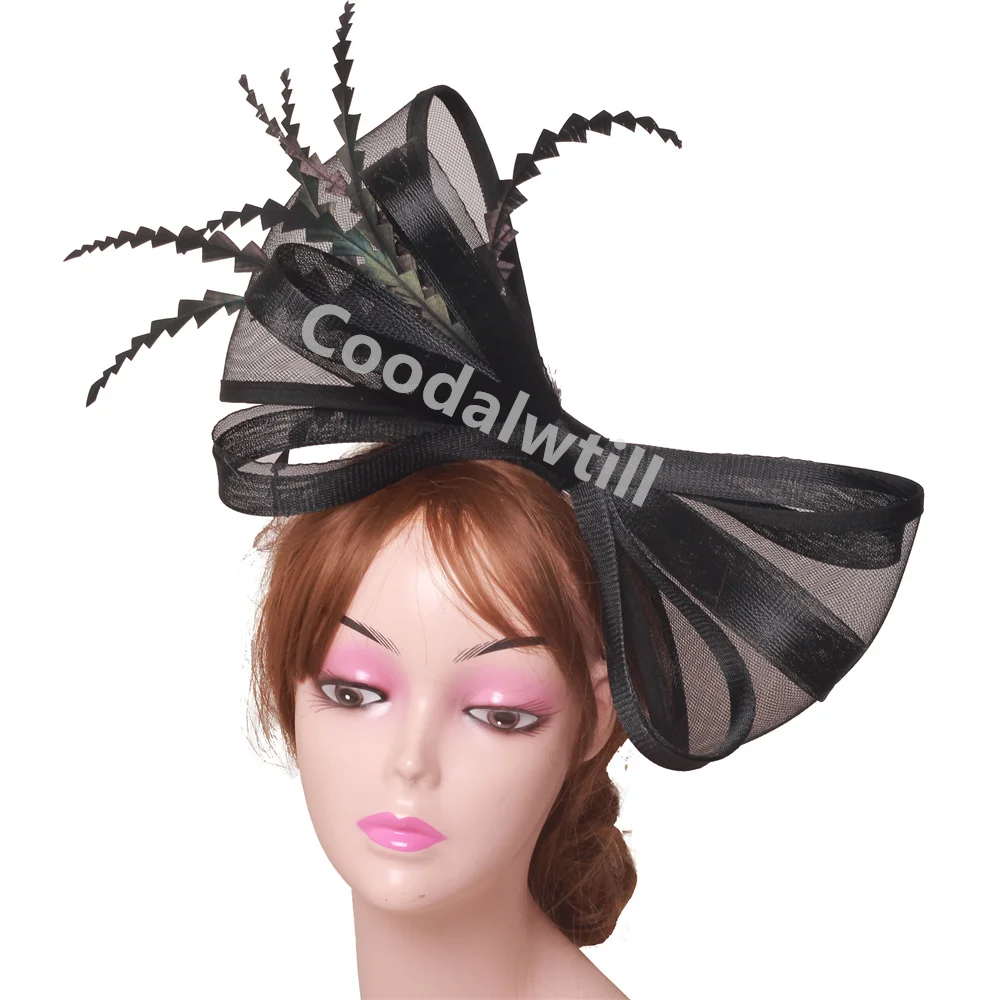 

New Black Bow Fascinator Hat Ladies Wedding Hair Accessories Women Feather Party Derby Headwear Ladies Church Cocktail Chapeau