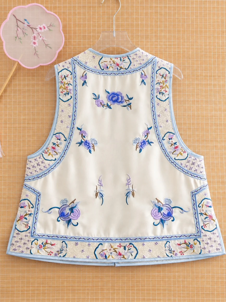 Elegant Chinese Style Embroidered Acetate Vest Women's Heavy Work  Flower Home Banquet Daily Wear Top