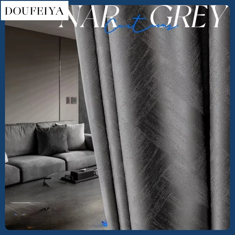 

Modern Fashion Gray Precision Jacquard Luxury Curtain for Living Room Bedroom Blackout Window Decoration Dining Satin Elegant