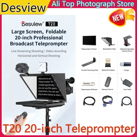 Desview T20 Teleprompter pieghevole a grande schermo da 20 pollici 1080P funzione Flip per fotocamera DSLR registrazione di interviste per Smartphone iPad