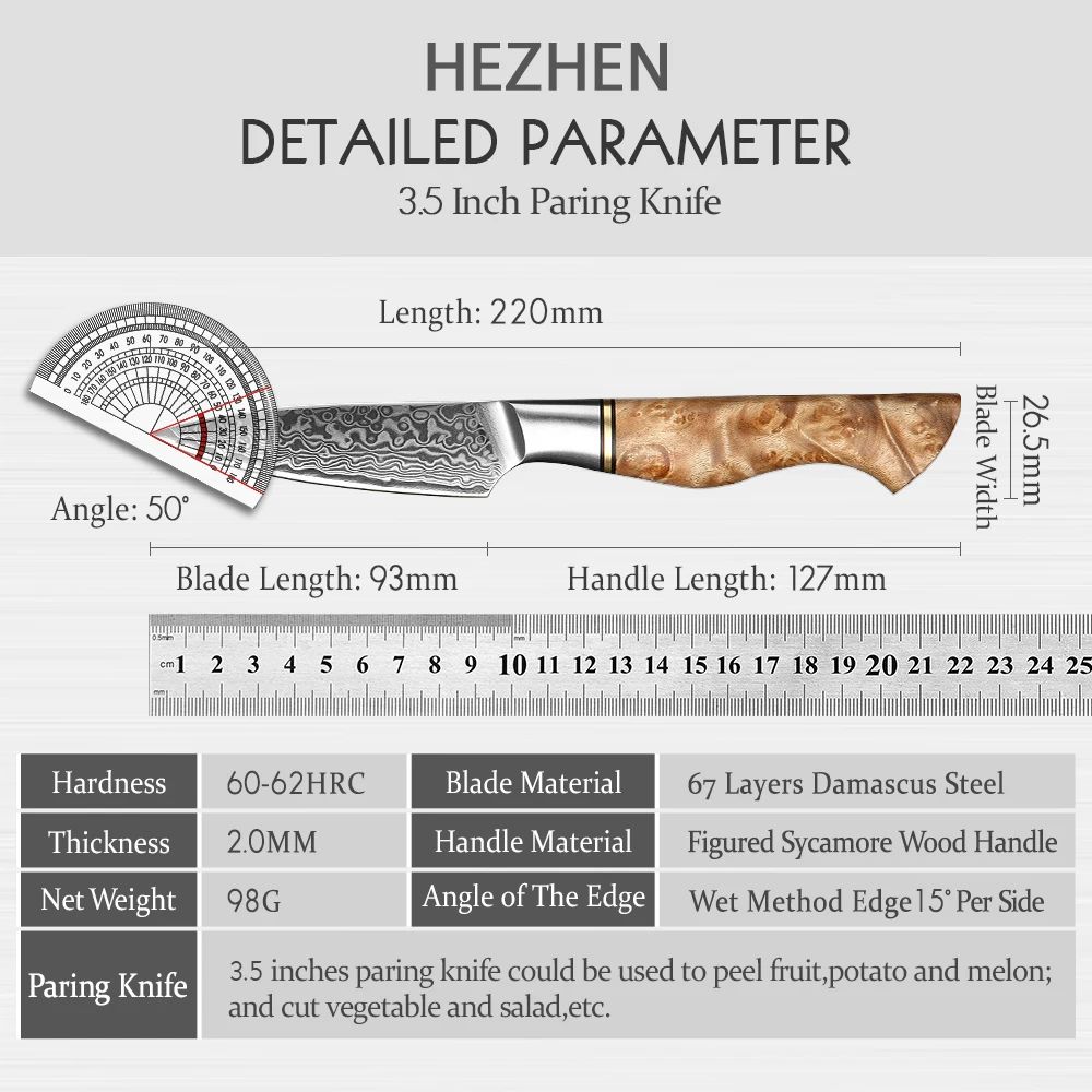 HEZHEN 3.5 inch Paring Knife Real 67 Layer Damascus Super Steel Cook Knife Super anti rust Sharp Blade Fruit Kitchen Knife