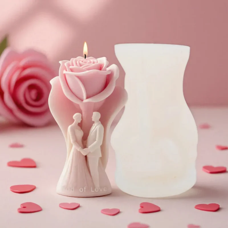 

2026New Rose Couple Candle Mold for Wedding Valentine's Day DIY Love Aromatherapy Soap Ornament Gypsum Epoxy Resin Silicone Mold