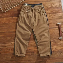 Raploose-Pantalon large décontracté pour homme, pur coton délavé, version silhouette paresseuse, conique, petit pantalon droit papa