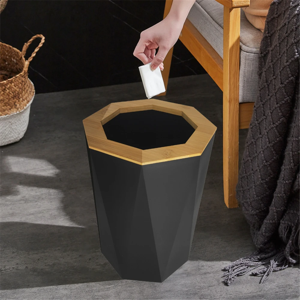 1pc Luxury Trash Can Plastic Garbage Storage with Lid Cover Bathroom Decor Living room Home Decoration Hotel Wastepaper Basket