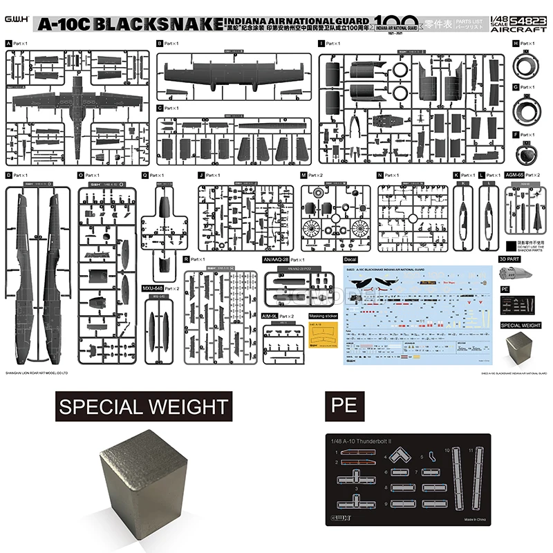 万里の長城-プラスチック製の建物モデルキット、サンダーボルトII、ブラックスネーク、インディアナエアナショナルガード、s4823、A-10C、1/48