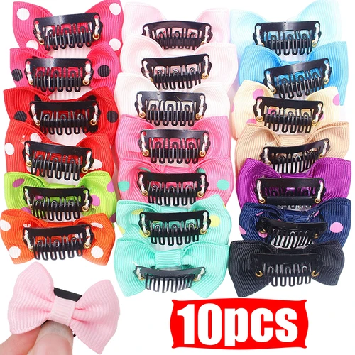 10 Uds. De lazo de cinta de grogrén de Color sólido, pinzas para el cabello para niños, lazos hechos a mano, pasadores para niñas, horquillas, accesorios para fotos, juegos de regalo