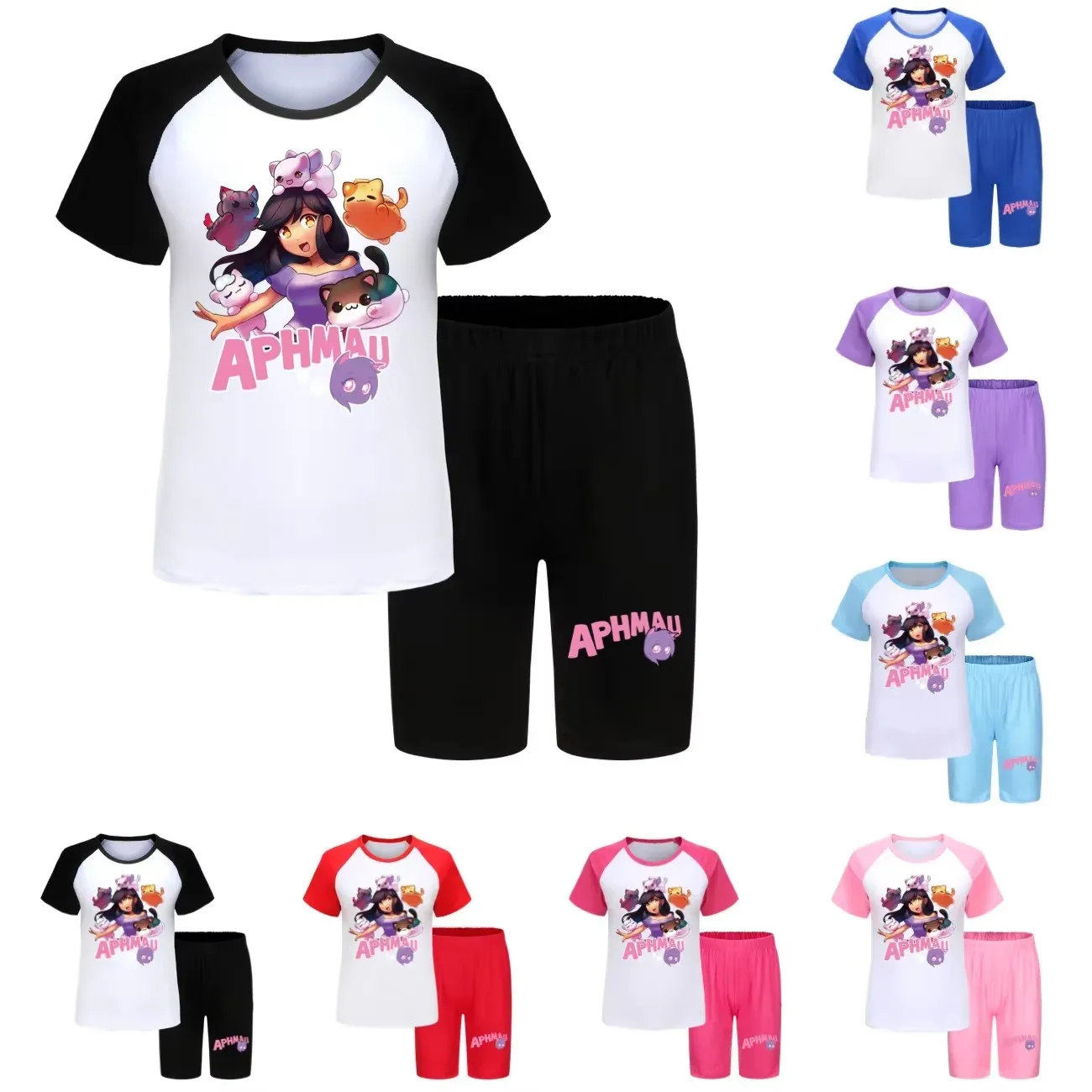 APHMAU Clothes Kids Cat Aaron Lycan T-shirt Shorts 2pcs Sets Baby Girl Outift Set Junior Boys Summer Pajamas Children's Clothing