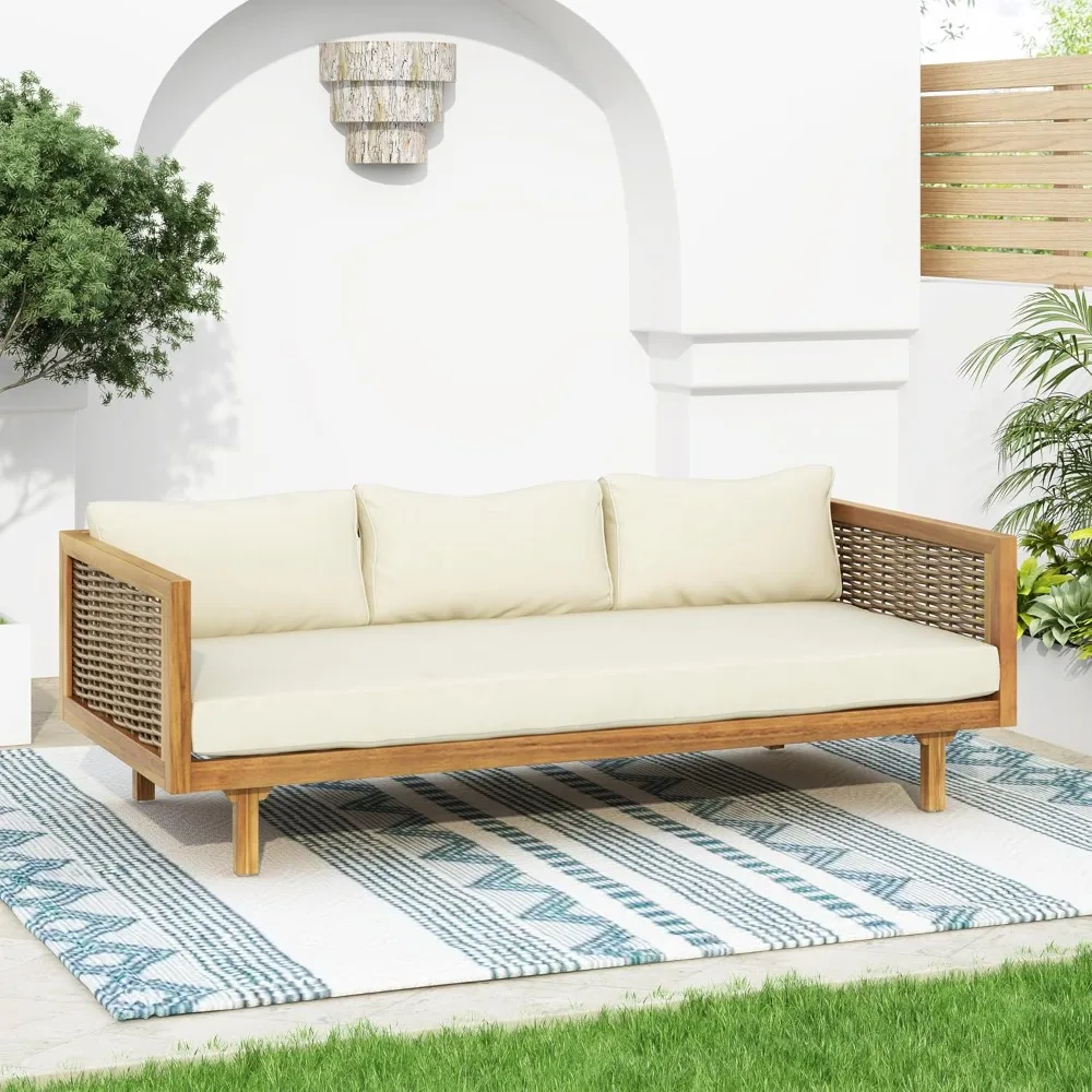 

Rattan Arms Outdoor Patio Furniture Set with Cushions Wood Frame Outdoor Couch for Garden Poolside and Porch