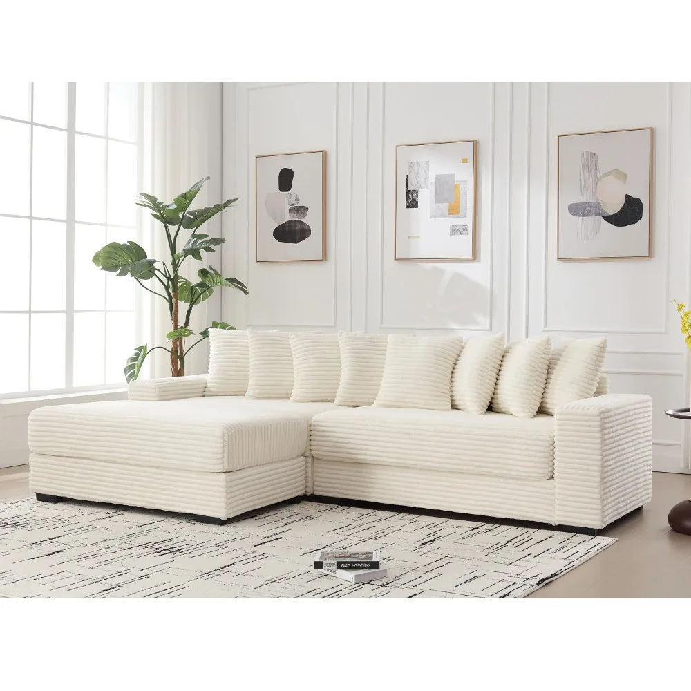 

Oversized Two-Piece Couches, Corduroy, Left Chaise Daybed,with Armrests,Eight Throw Pillows,L Shaped Living Room Sofa