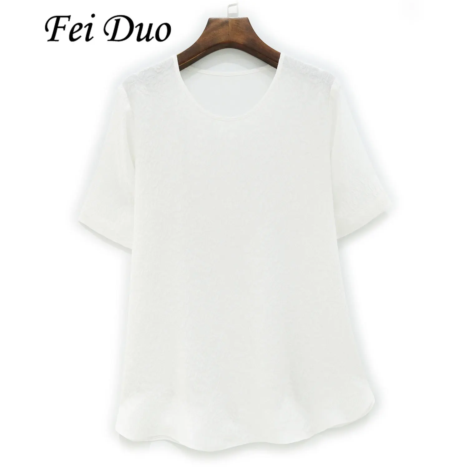 

2025 Women's Summer New 25MM 100% Natural Mulberry Silk Crown Wrinkle Short Sleeve Round Neck Embossed Pattern Split T-shirt