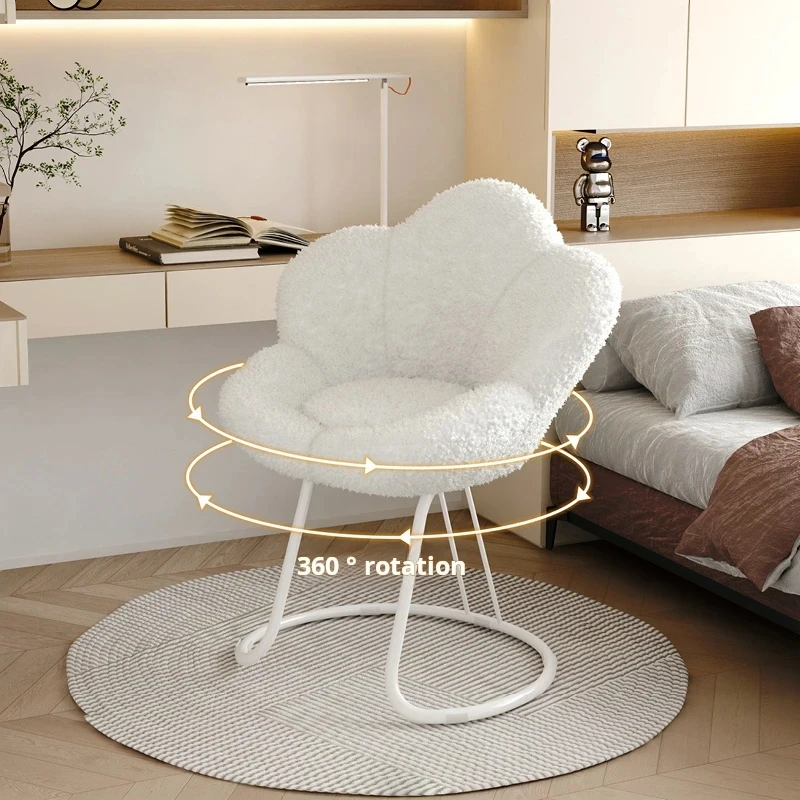 INS Modern Luxury Lamb Wool Living Room Chairs Swivel Soft Armchair Bedroom Reading Makeup Vanity Backrest Stool Home Furniture