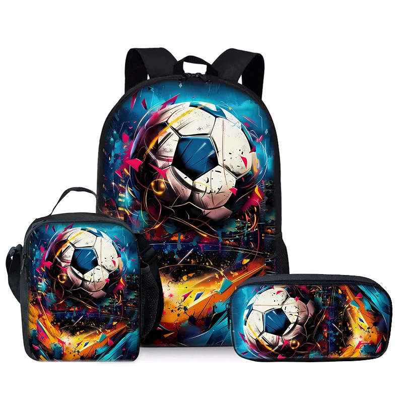 

Harajuku Youthful Funny football 3D Print 3pcs/Set Student Travel bags Laptop Daypack Backpack Crossbody Lunch Bag Pencil Case