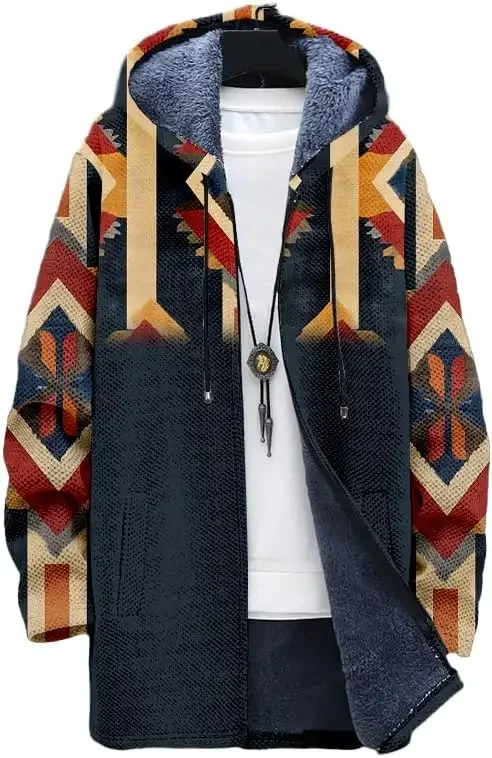 

Men's Aztec Jacket Cardigan Western Cowboy Hoodies Fleece Lined Full Zipper Cable Knit Lined Sweater Coats