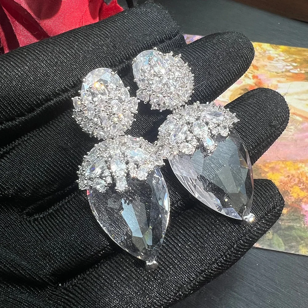 

Women White Crystal Zircon Fashion S925 Water Drop Earrings 2025