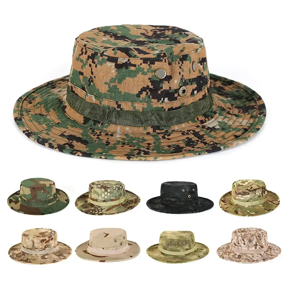 Camouflage Boonie Hat Tactical Hunting Bucket Hats Jungle Jungle Exploration Summer Cap Hunting Hiking Outdoor Camo Sun Caps Men