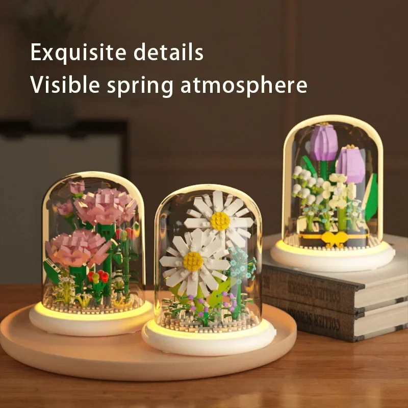 مكعبات بناء الزهور الأبدية لألغاز ألغاز الأطفال، ألعاب الزهور، ديكورات الطاولة، هدايا الحلي ألعاب نبيين بولوك