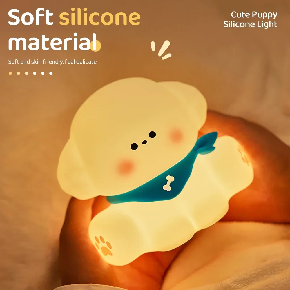 

Cute Dog Night Light Dimmable Nursery Portable Sleeping Soft Silicone Puppy Nightlights Bedside Lamp for Baby Kids Gift Decor