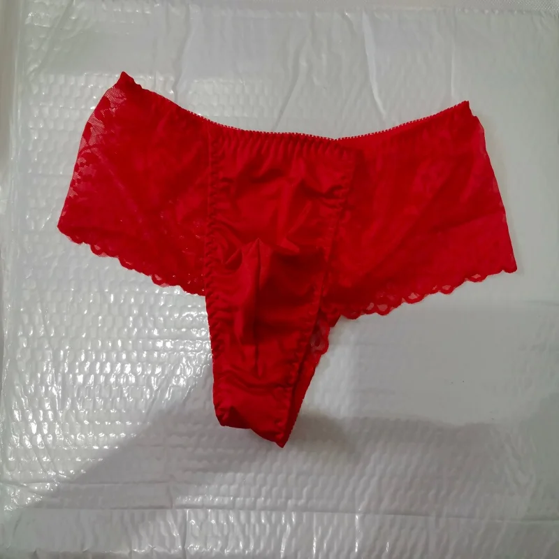 Japanese Men's Sexy Satin Lace Underwear Comfort G-String Cross-dressing Lingerie Thong Gay Jockstrap Panties