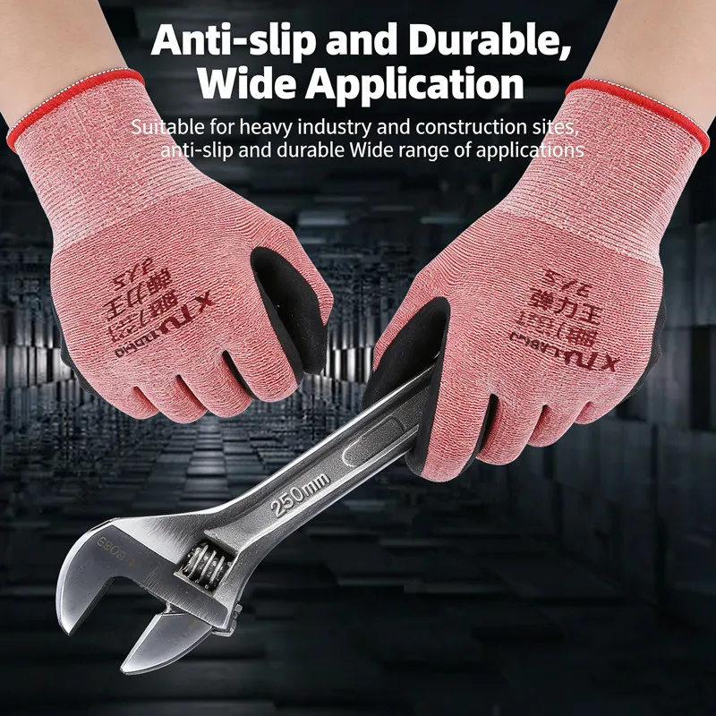 Durable Rubber Work Gloves Anti-Slip Coated Safety Gloves for Construction Site Winter Warm Fleece Lined Labor Gloves