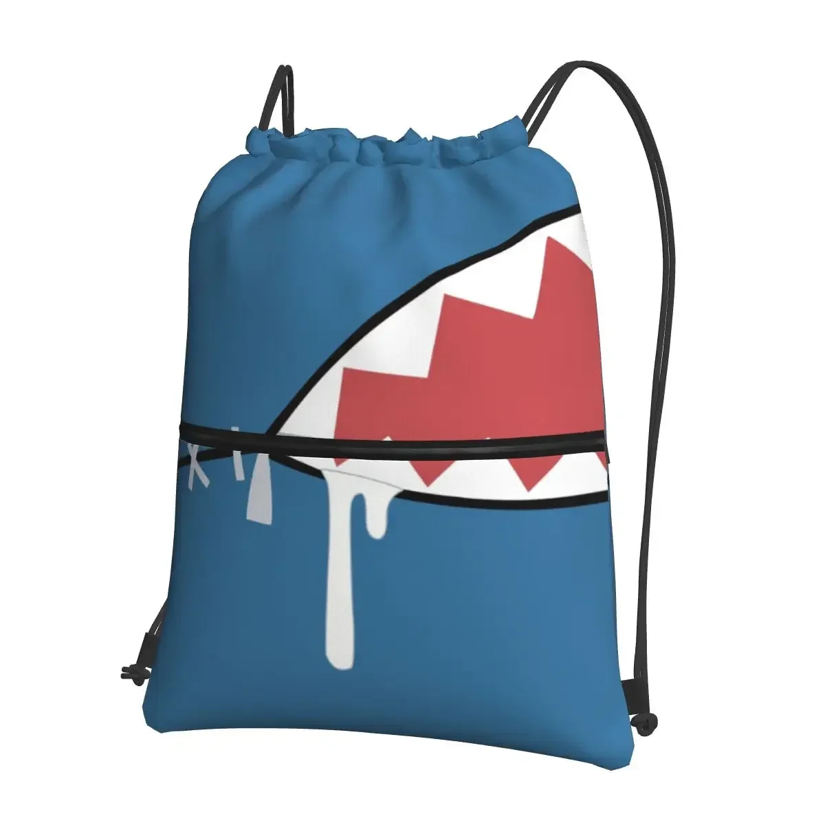 Gawr Gura Shark Mouth Portable Backpacks Drawstring Bag Multi-function Drawstring Bundle Pocket Storage Bags For School Students