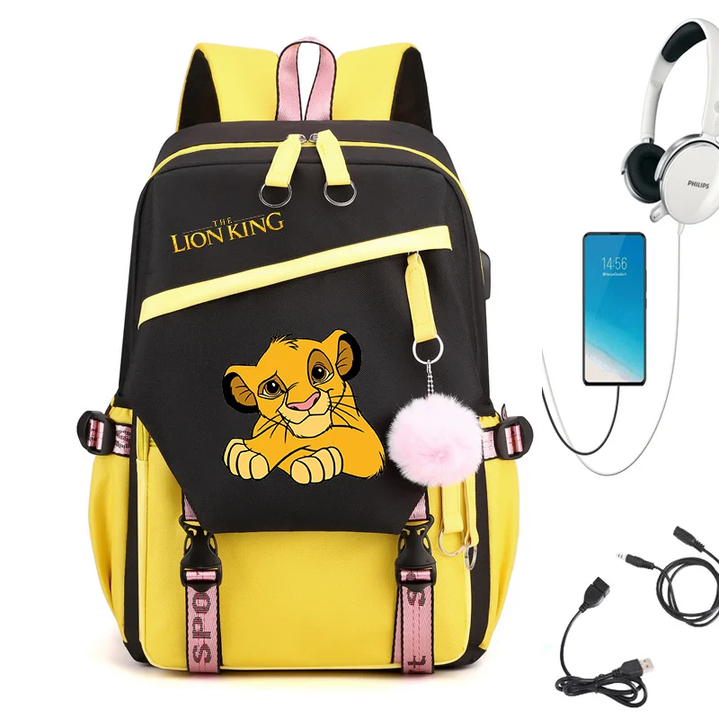 

Disney The Lion King Backpack for Girls Boys Teenager Children Rucksack Men Women Casual School Bags USB Charging Backpacks