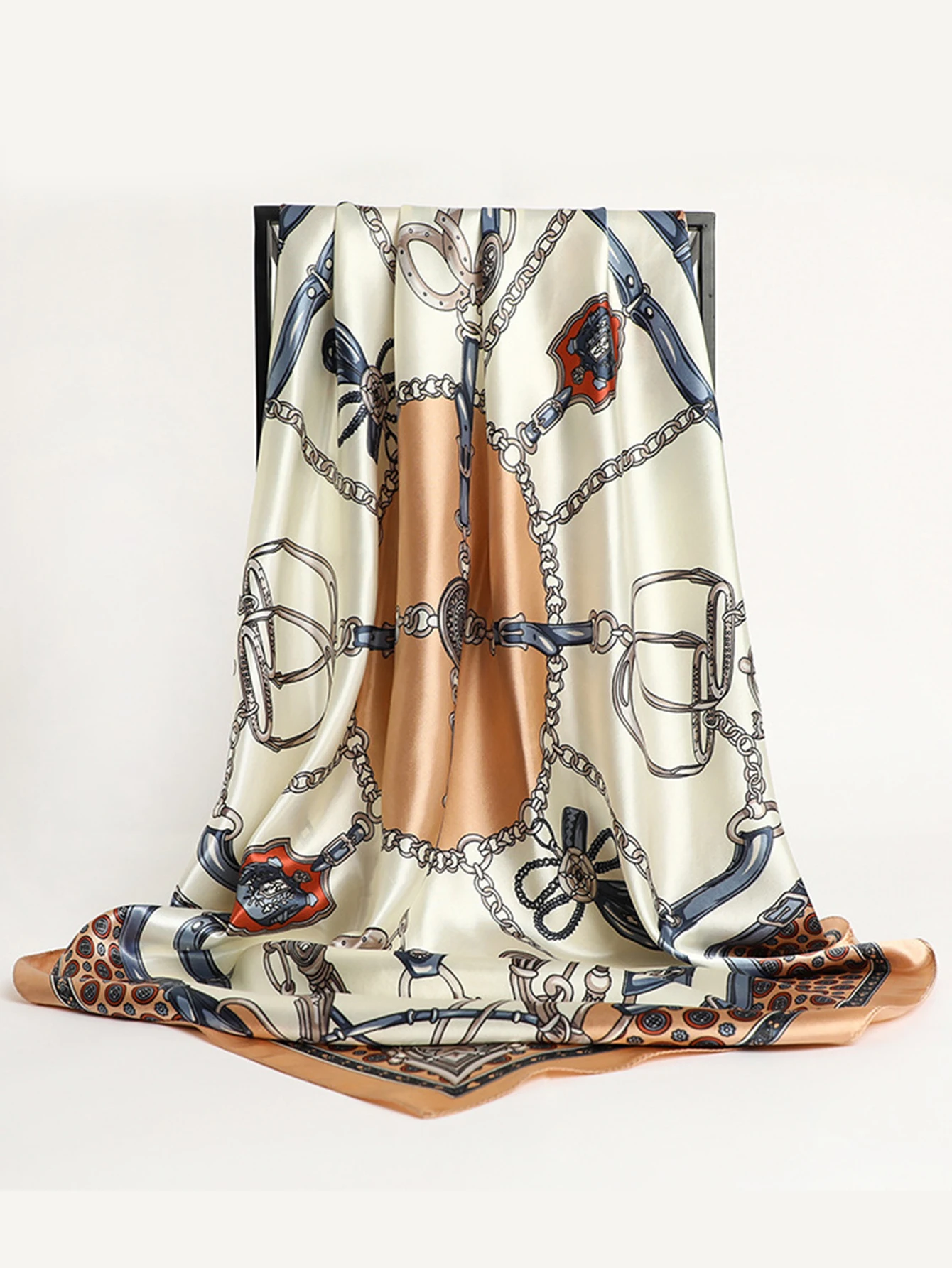 Mode 90 cm Platz Silk Schals Frauen Hijab Satin Print Kopftuch Femme Kopf Schal Foulard Bandana Strand Pareo Schal Wrap hijab – Detail 4