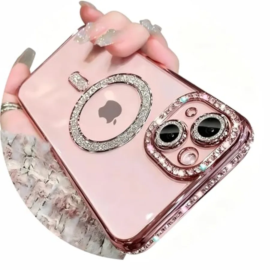 

Magnetic Glitter Diamond for iPhone 15 Plus Case[Compatible with MagSafe] Sparkle Rhinestone Camera Lens Protector Plated, Crts
