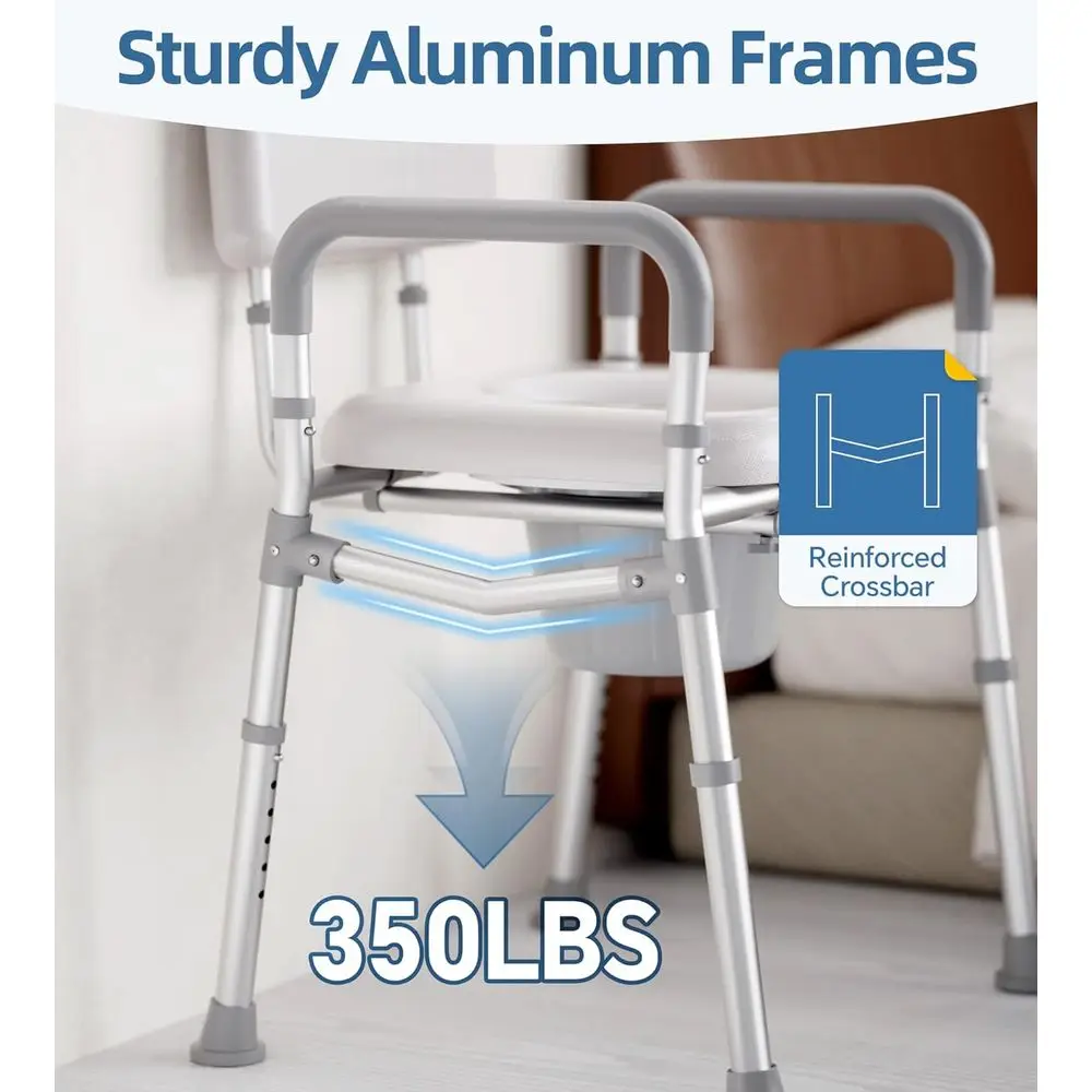 HOMLAND Bedside Commode Toilet, Padded Seat & Backrest, Enhanced Crossbar | Aluminum Potty Chair, Height Adjustable, Removable B