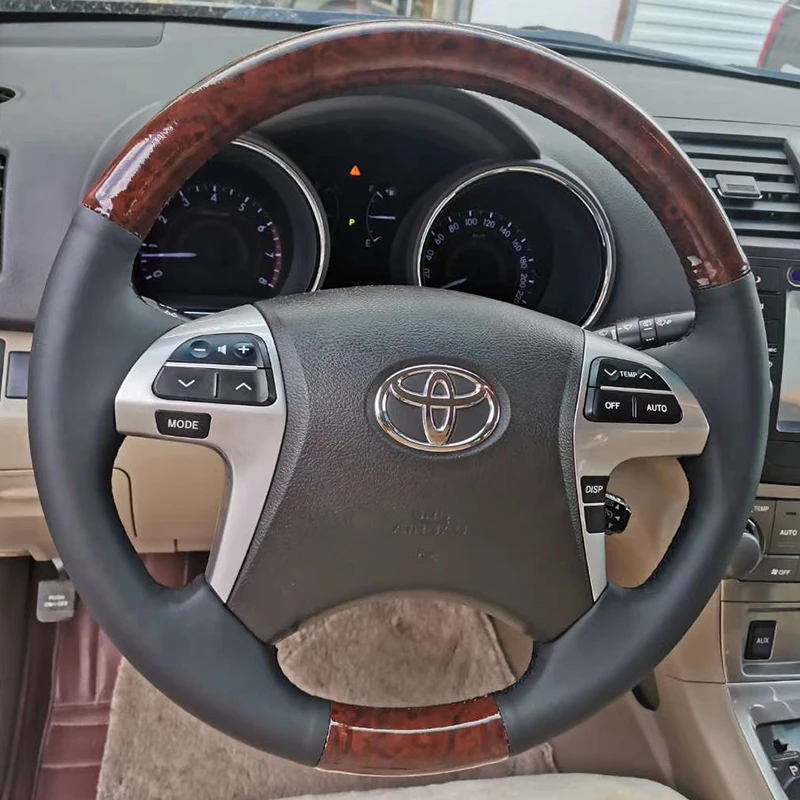 100% Fit For Toyota Fortuner 2011-2015 Hilux 2011- 2015 Auto Parts Hand-stitched black Genuine Leather car steering wheel cover