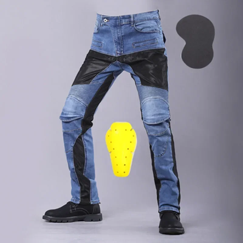 New  Motorcycle Cycling Jeans Slim Fit Elastic Summer Mesh Breathable Motorcycle Drop Resistant Pants for Men and Women