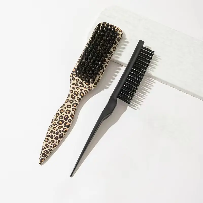 2 cepillos para el cabello con parte posterior lisa, cepillos para barba de cerdas suaves y peine con estampado de leopardo, añade brillo para todo tipo de cabello, elementos esenciales para el hogar