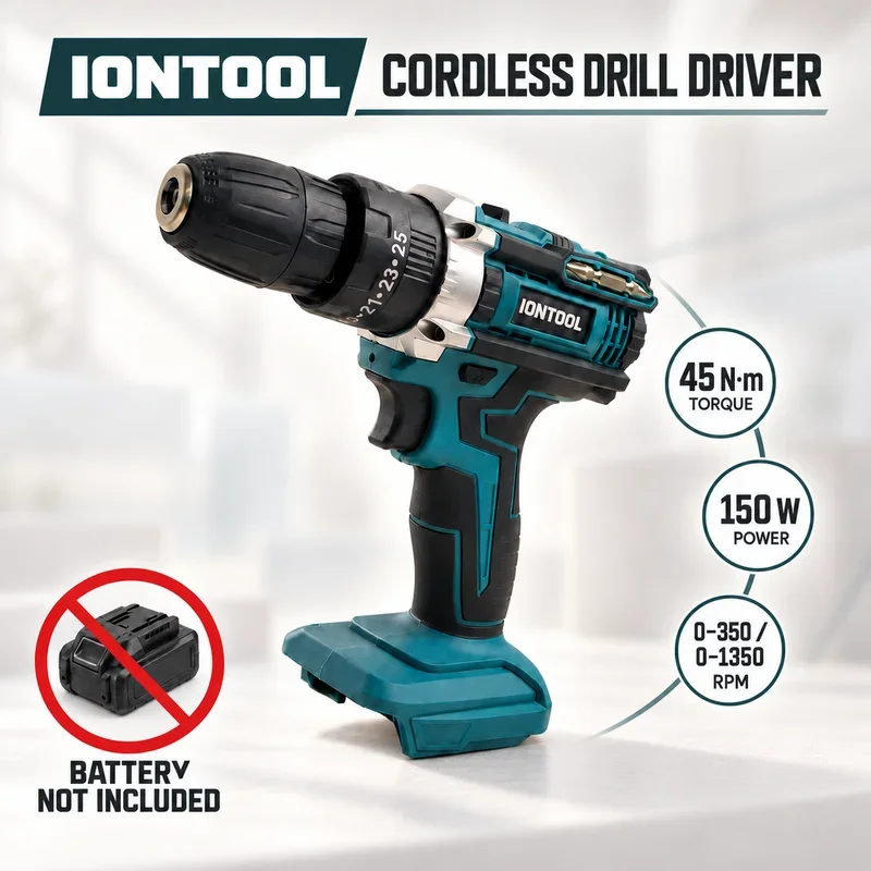 IONTOOL Portable Cordless Drill Driver Hand Power Tool for Wood Metal Hole Drilling Home Renovation DIY Tasks