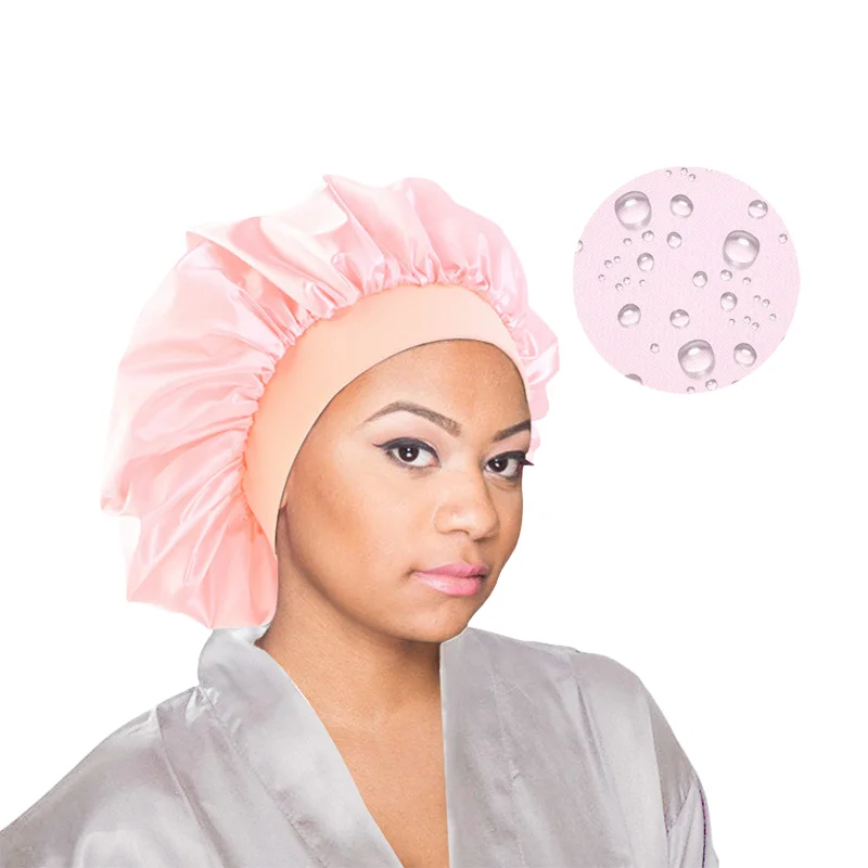 New Satin Sleeping Cap for Women Wide Elastic Band Shower Caps for Natural Long Curly Hair Care Bonnet Hat Nightcap Turban Wrap