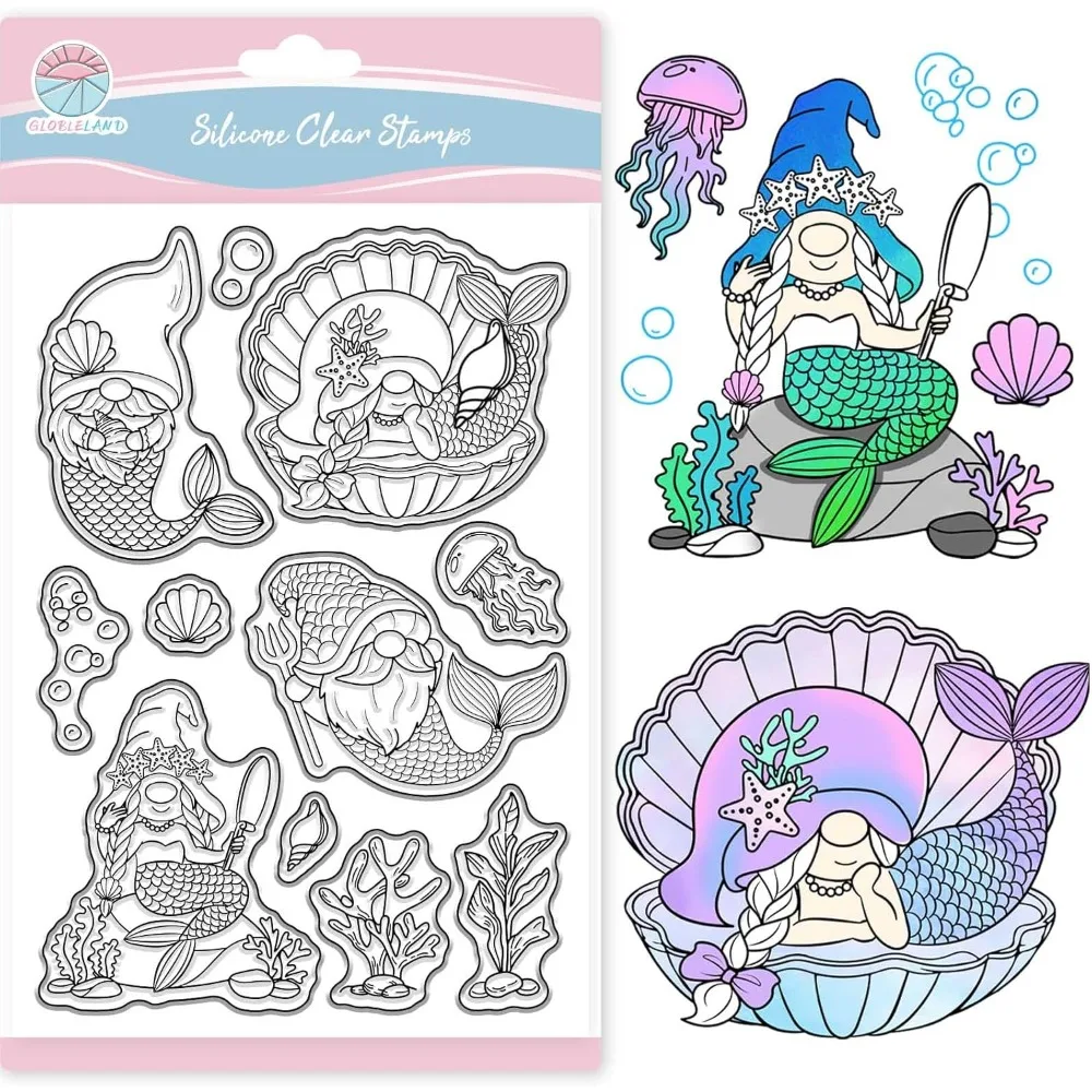 Transparente Stempel mit Meerjungfrauenzwerg für Scrapbooking, Algenschalen, Silikonstempel, Sommer-Ozean, transparenter Stempel für die Kartenherstellung, DIY