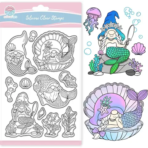Mermaid Gnome Clear Stamps for Scrapbooking Seaweed Shells Silicone Stamps Summer Ocean Transparent Stamp for Card Making DIY