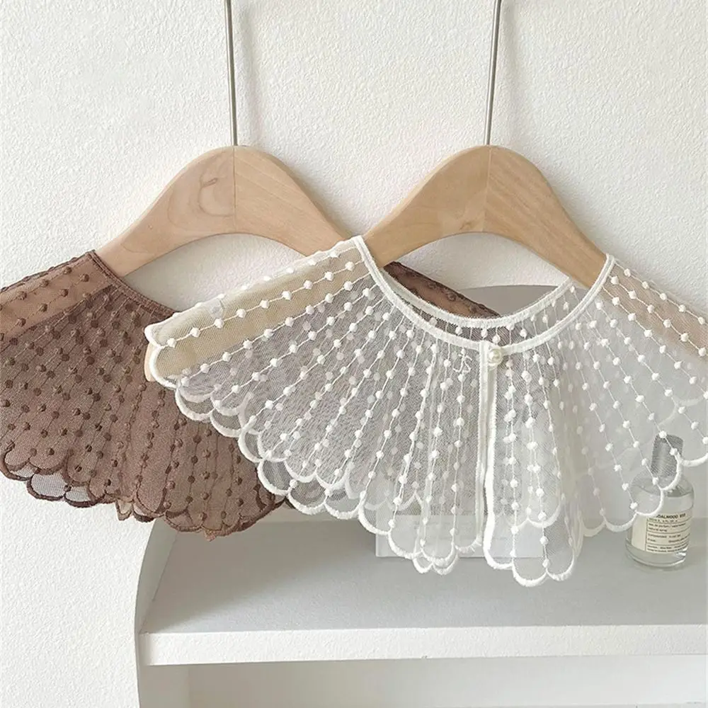 

Women Lace Embroidered Pearl Shawl Fake Collar Detachable Design Fashion All Match Clothing Decor Accessory