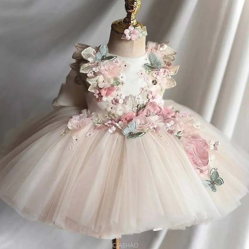 

Wed Dress Summer Children Girls First Birthday Floral PrincessOutfit Kids Party Wear Vestido Gown Costumes Flower Girl Pageant