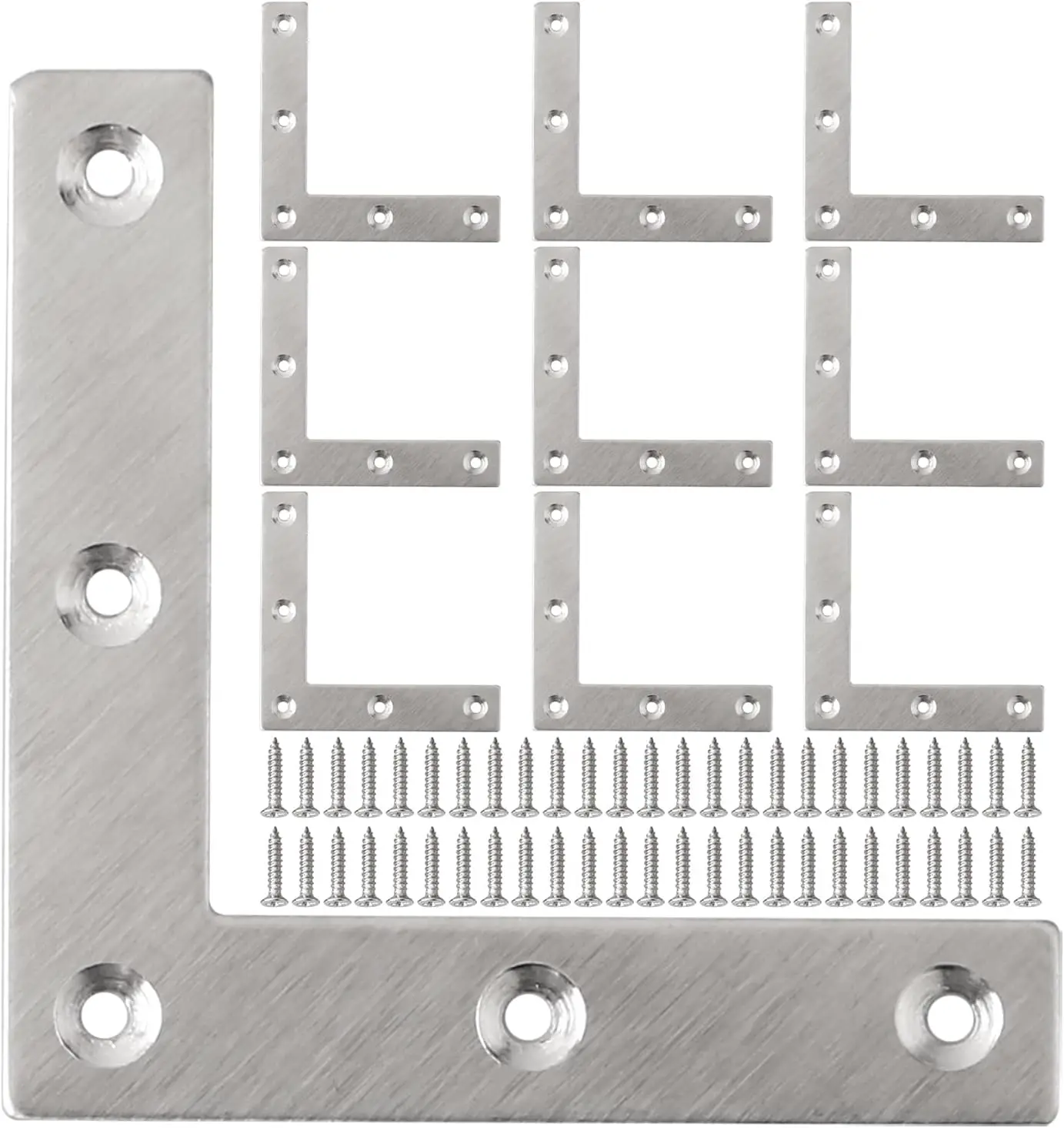 L Shape Flat Metal Frame Bracket, 90 Degree Right Angle Corner Brace, Stainless Steel Mending Plate for Wood with Screws