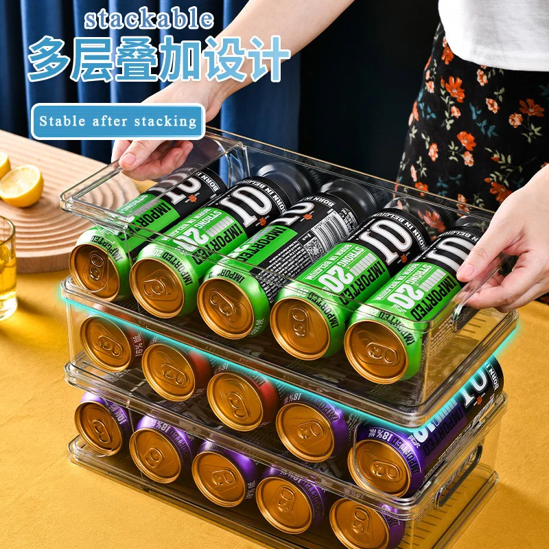 Factory Direct Sale Gravity Automatic Roll-off Refrigerator Drink Box Beer Rack PET Cans Refrigerated Kitchen Storage Organizer